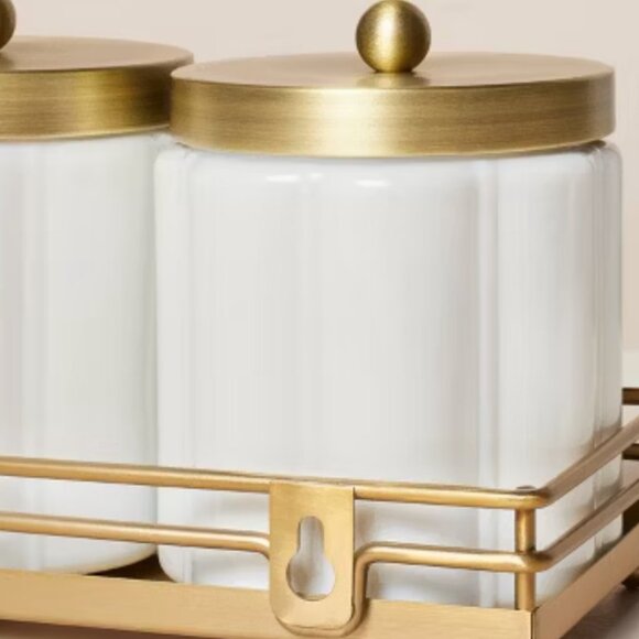 Hearth & Hand with Magnolia Milk Glass Bath Canister Set Brass Wall Mounting Kit - Picture 4 of 4